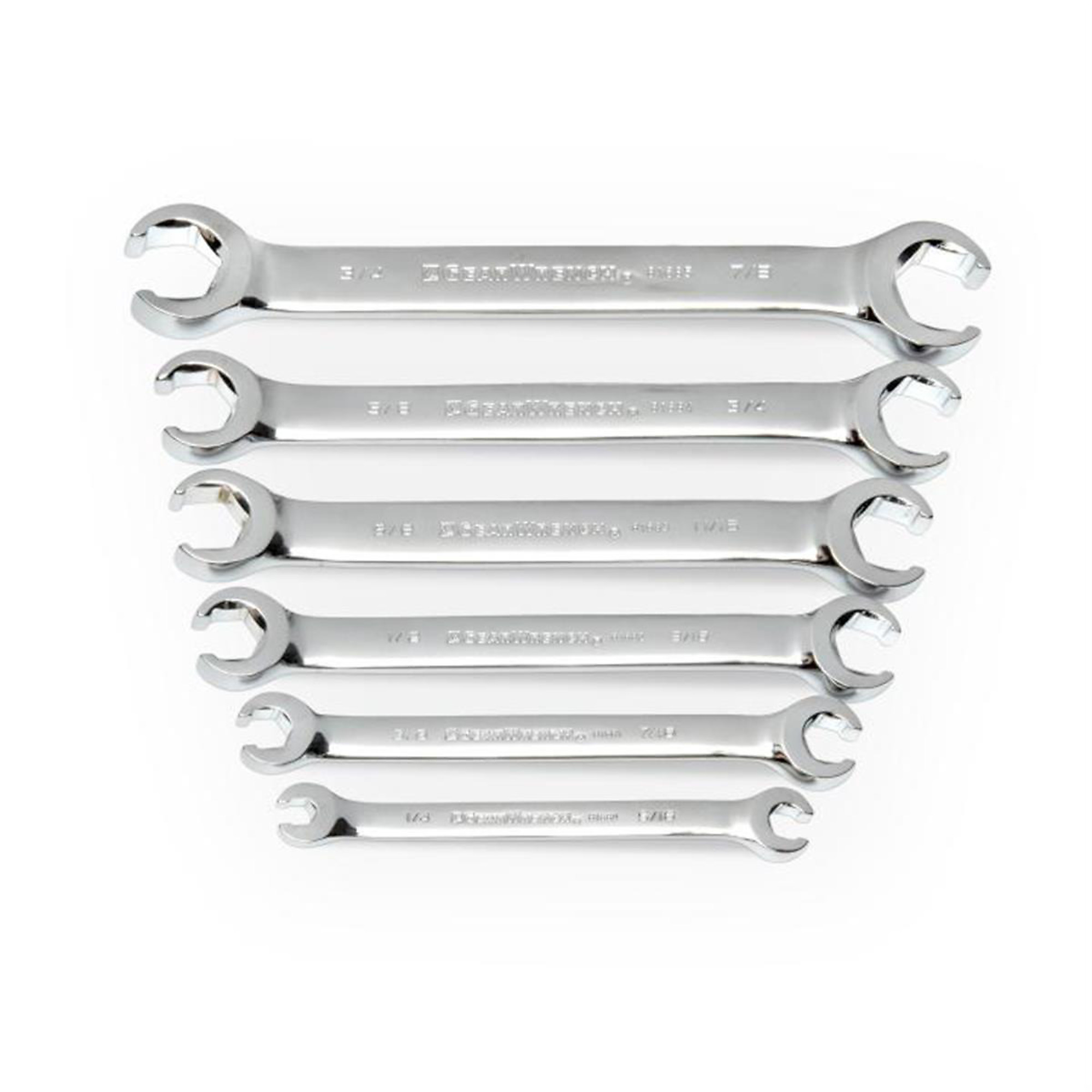 GearWrench 6-Piece Flare Nut SAE Wrench Set — 15° Offset, Alloy Steel, Chrome Finish, Model# KDT81907